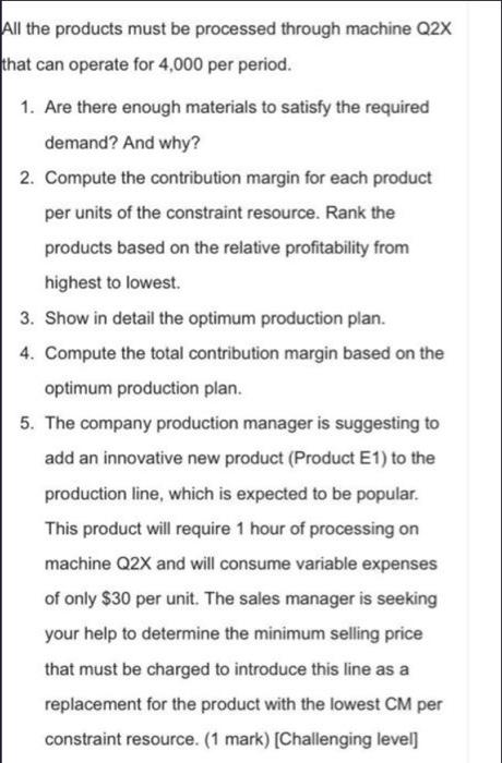 unit): All the products must be processed through machine Q2X that can