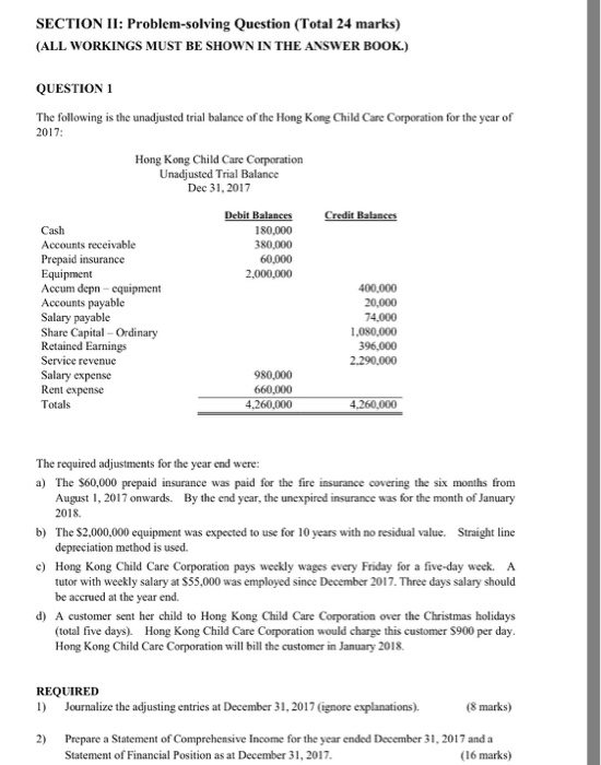  SECTION II: Problem-solving Question (Total 24 marks) (ALL WORKINGS MUST BE