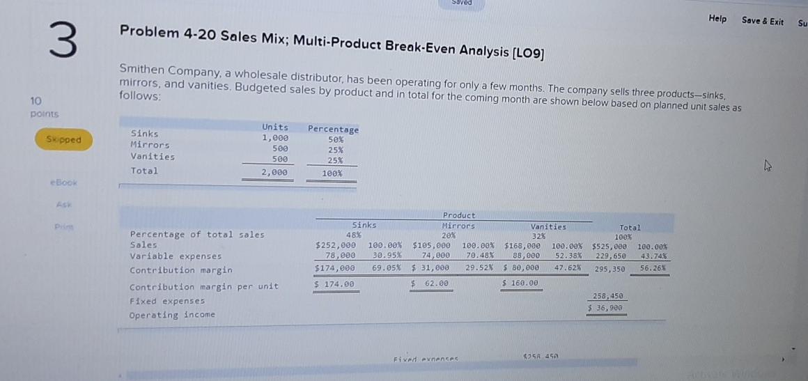 Savod Help Save & Exit Su Problem 4-20 Sales Mix; Multi-Product