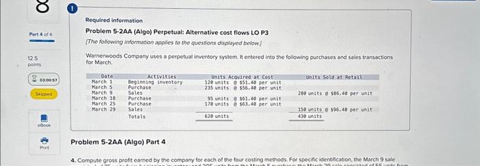  Required information Problem 5-2AA (Algo) Perpetual: Alternative cost flows LO P3