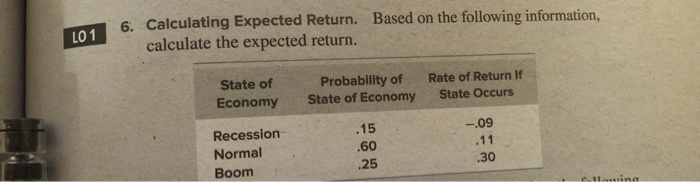  L01 6. Calculate the 6. Calculating Expected Return. Based on the
