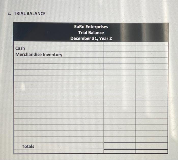 a. JOURNAL ENTRIES EuRo Enterprises General Journal - Year 2 a. \begin{tabular}{|l|l|l|}