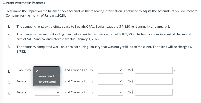  Current Attempt in Progress Determine the impact on the balance sheet