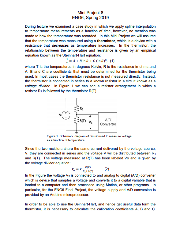 Unsure where to start - Matlab Mini Project 8 ENG6, Spring 2019