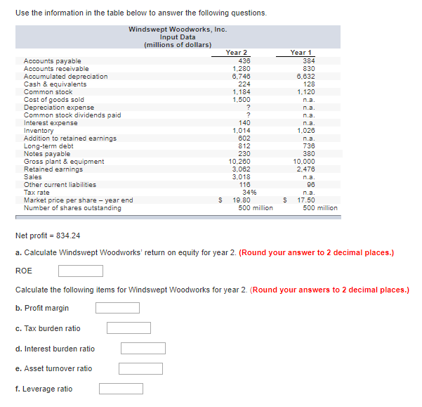  Use the information in the table below to answer the following