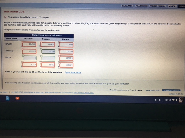 CALOULATORPUSA SCREEN PRINTER VERSTON BACK Brief Exercise 21-9 Your answer is