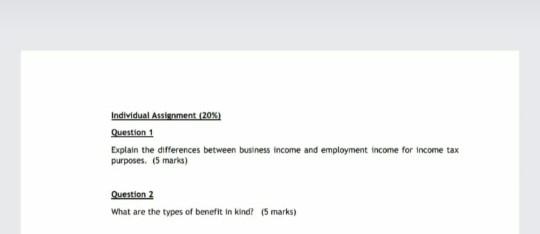 answer this two questions. Individual Assignment (20%) Question 1 Explain the