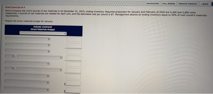  CALCULATOR FULL SCREEN PRINTER VERSION BACK Brief Exercise 9-4 Perine Company