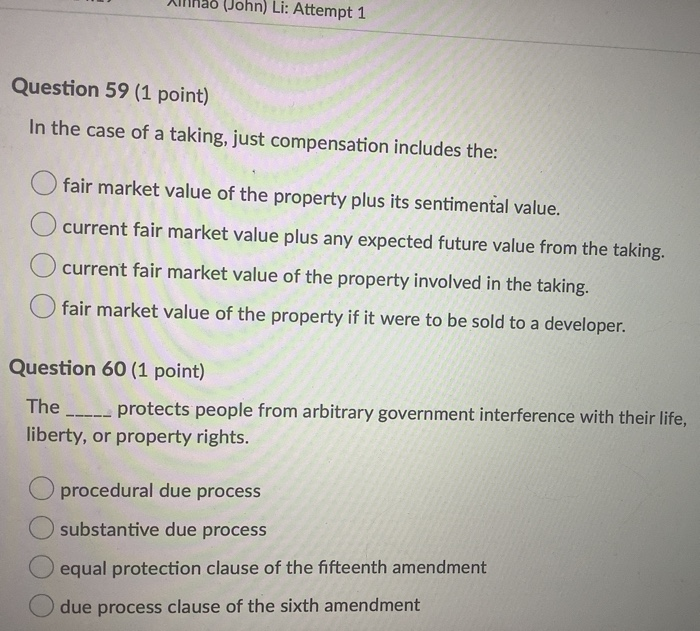  (John) Li: Attempt 1 Question 59 (1 point) In the case