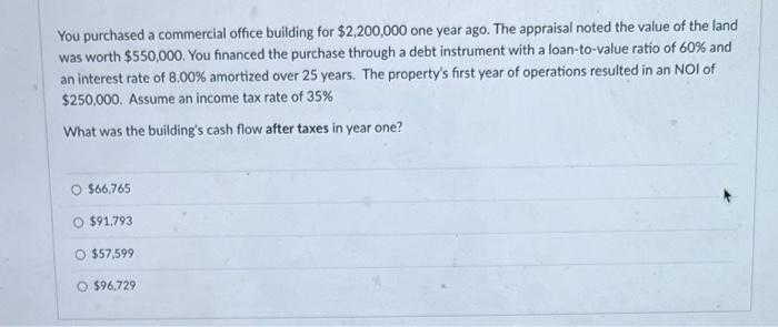  You purchased a commercial office building for $2,200,000 one year ago.