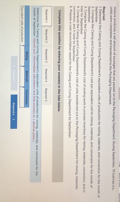 LO4-5 Old Country Links, Inc. produces sausages in three production departments-Mixing, Casing