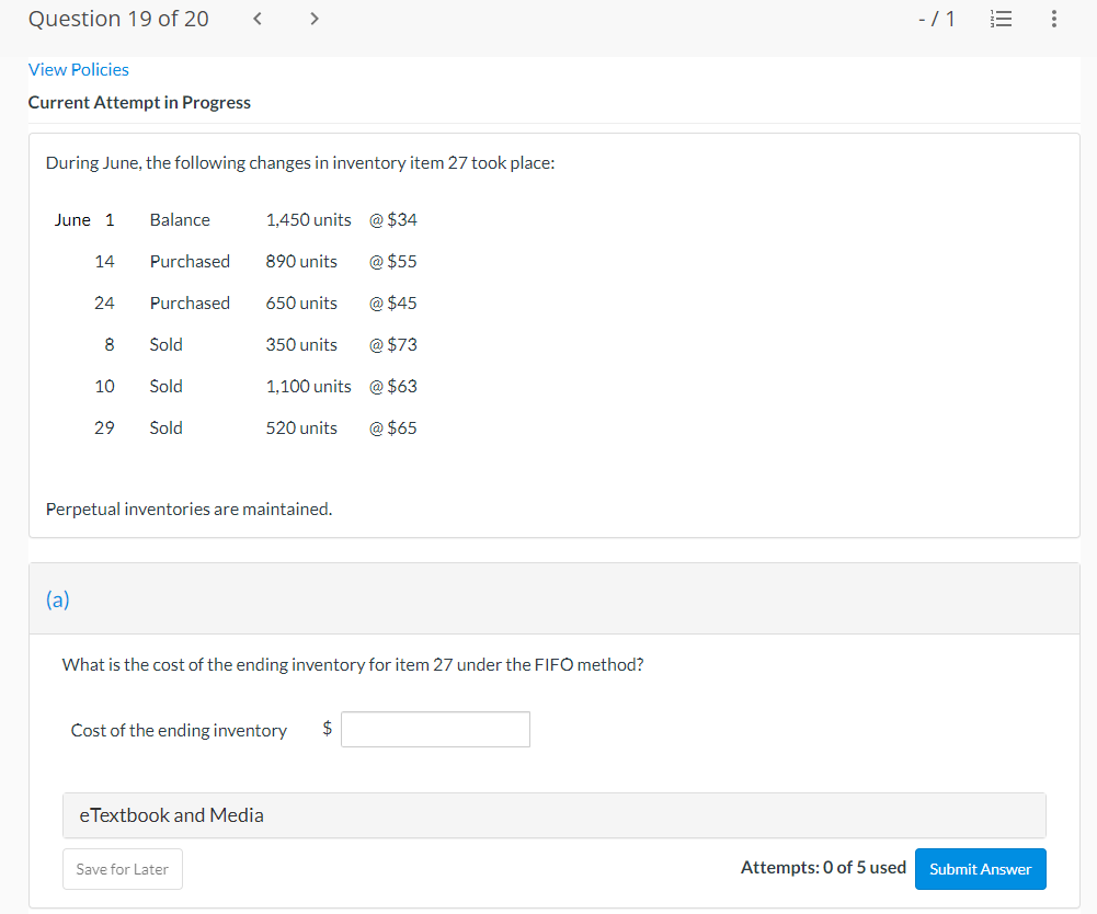  Current Attempt in Progress During June, the following changes in inventory