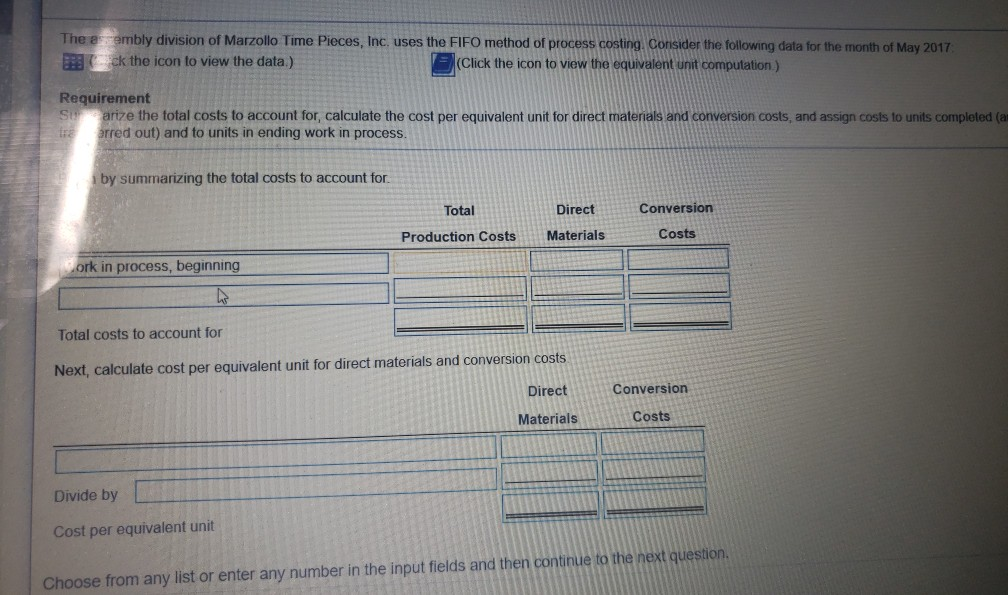 The e embly division of Marzollo Time Pieces, Inc. uses the