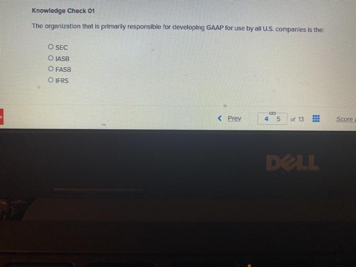  Knowledge Check 01 The organization that is primarily responsible for developing