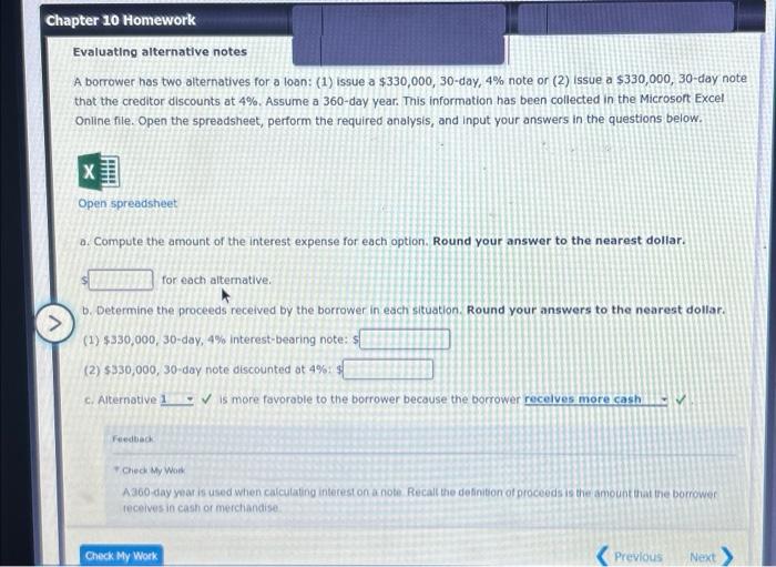  Evaluating alternative notes A borrower has two alternatives for o loan: