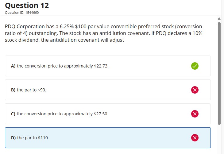  Question 12 Question ID: 1544660 PDQ Corporation has a 6.25% $100
