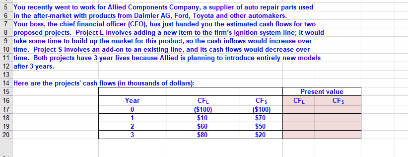 Please show the formulas. 5 You recently went to work for Allied