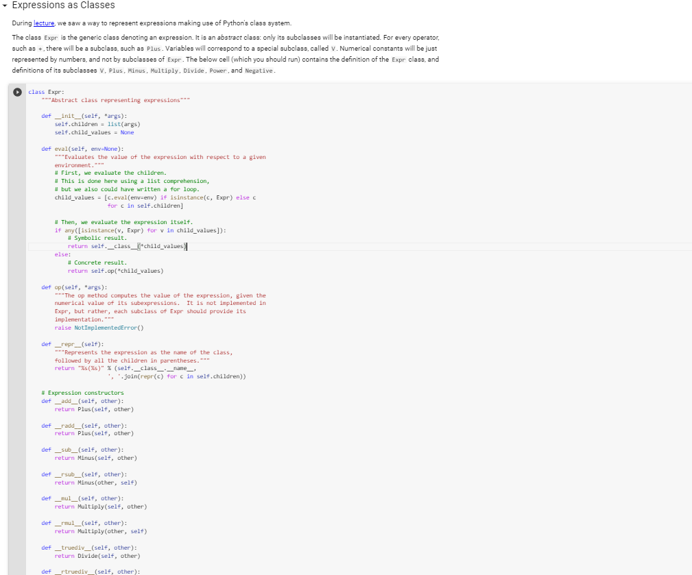 Python Problem Starting Code: class Expr: """Abstract class representing expressions""" def __init__(self,