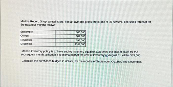 a policy that requires 20 percent of the expected sales of its
