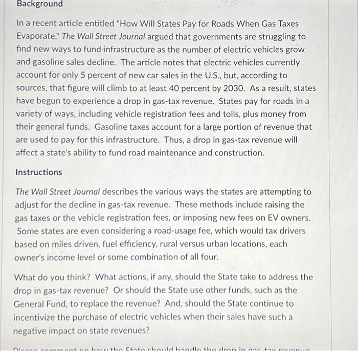  Background In a recent article entitled "How Will States Pay for