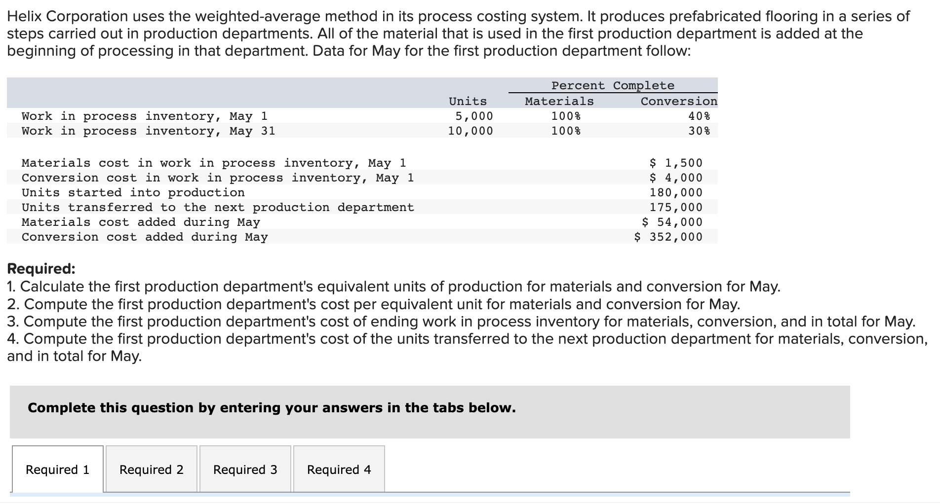 Helix Corporation uses the weighted-average method in its process costing system. It