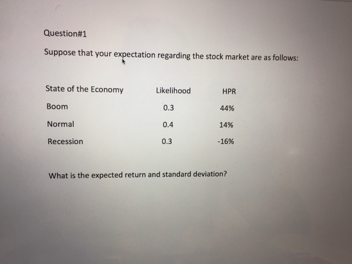  Please help no excel Question# 1 Suppose that your expectation regarding