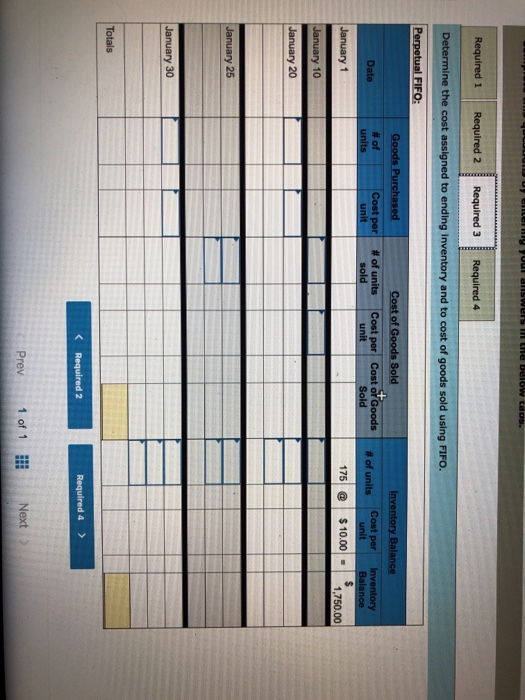 Beginning i Jan. 20 Jan. 25 Sales Jan. 30 Purchase tory 175