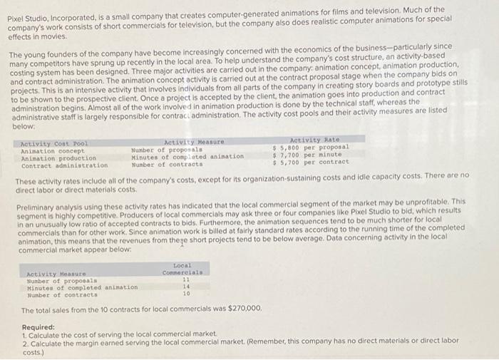  Pixel Studio, Incorporated, is a small company that creates computer generated