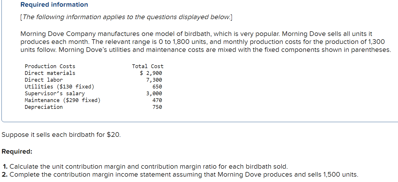 Calculate the unit contribution margin and contribution margin ratio for each