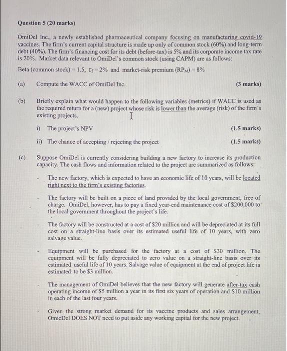  please show steps or explation thank you Question 5 (20 marks)