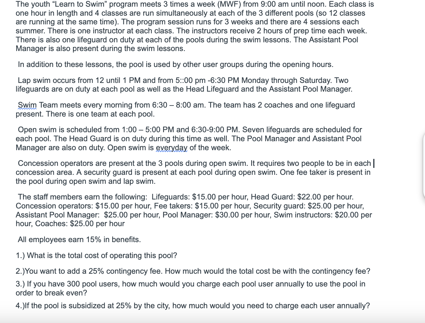  using excell create a budget for a pool operating june 1