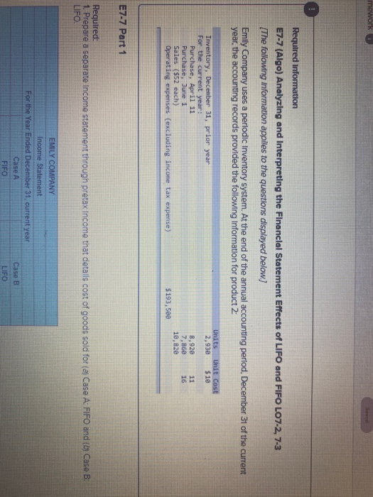  mework Saved Required Information E7-7 (Algo) Analyzing and Interpreting the Financial
