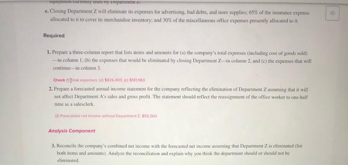 department A1 Exme Company's management is trying to decide whether to eliminate
