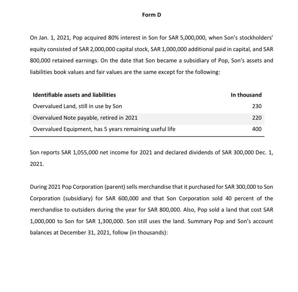  please explain the answer On Jan. 1, 2021, Pop acquired 80%