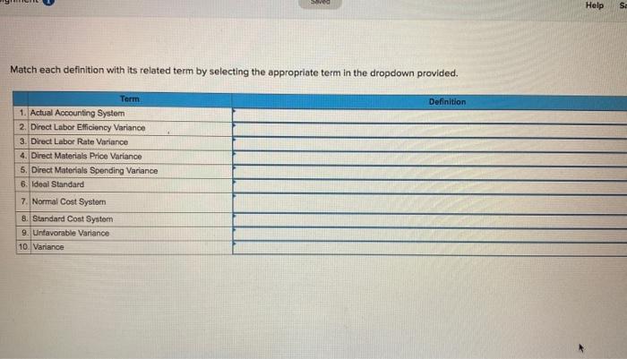  Sove Help Se Match each definition with its related term by