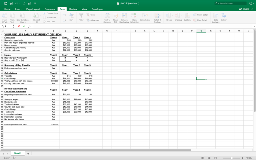 Constants section values Salary increase factorYour uncles salary as of the current