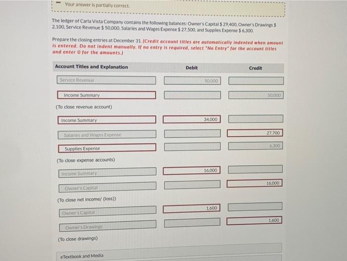 please help correct Your answer is partially correct. The ledger of Carla