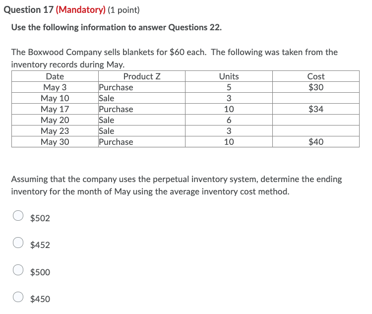 point) Use the following information for #20. 1. $7,000 of merchandise inventory