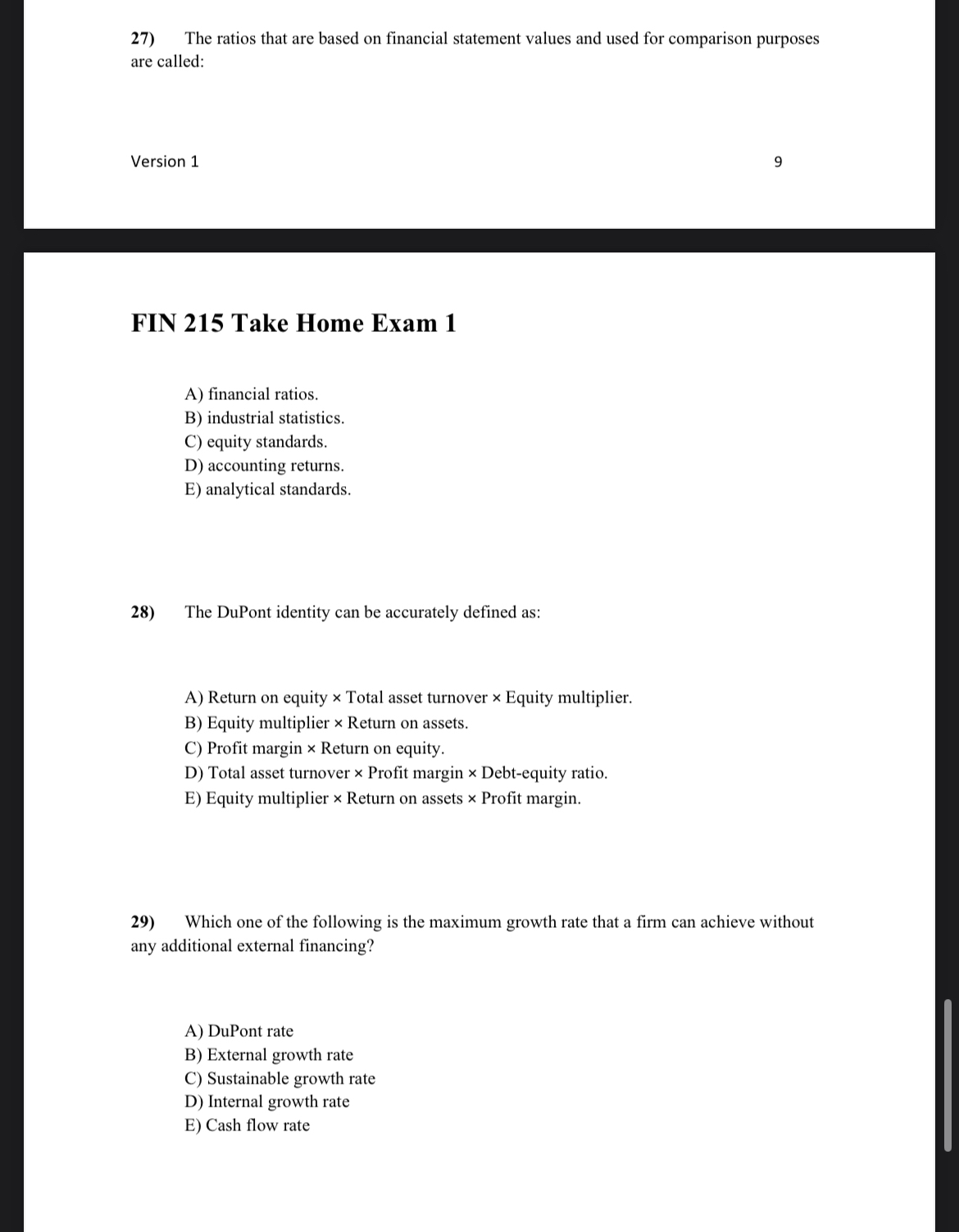  The ratios that are based on financial statement values and used