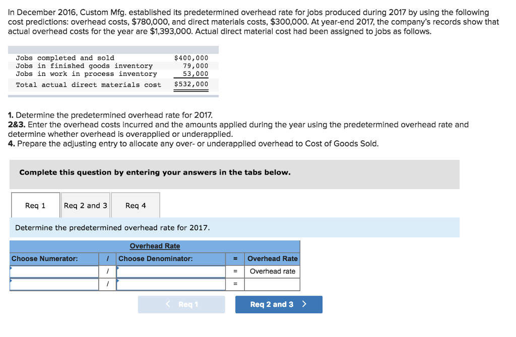1. Determine the predetermined overhead rate for 2017. 2&3. Enter the overhead