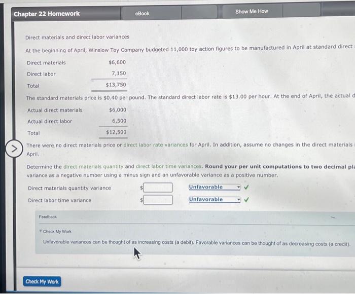  Chapter 22 Homework > Direct labor Direct materials and direct labor