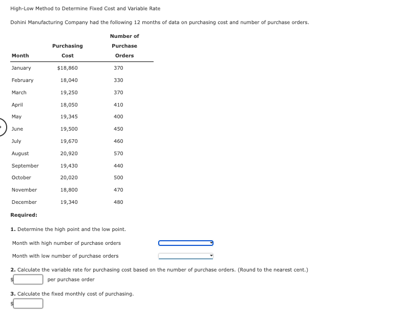  High-Low Method to Determine Fixed Cost and Variable Rate Dohini Manufacturing