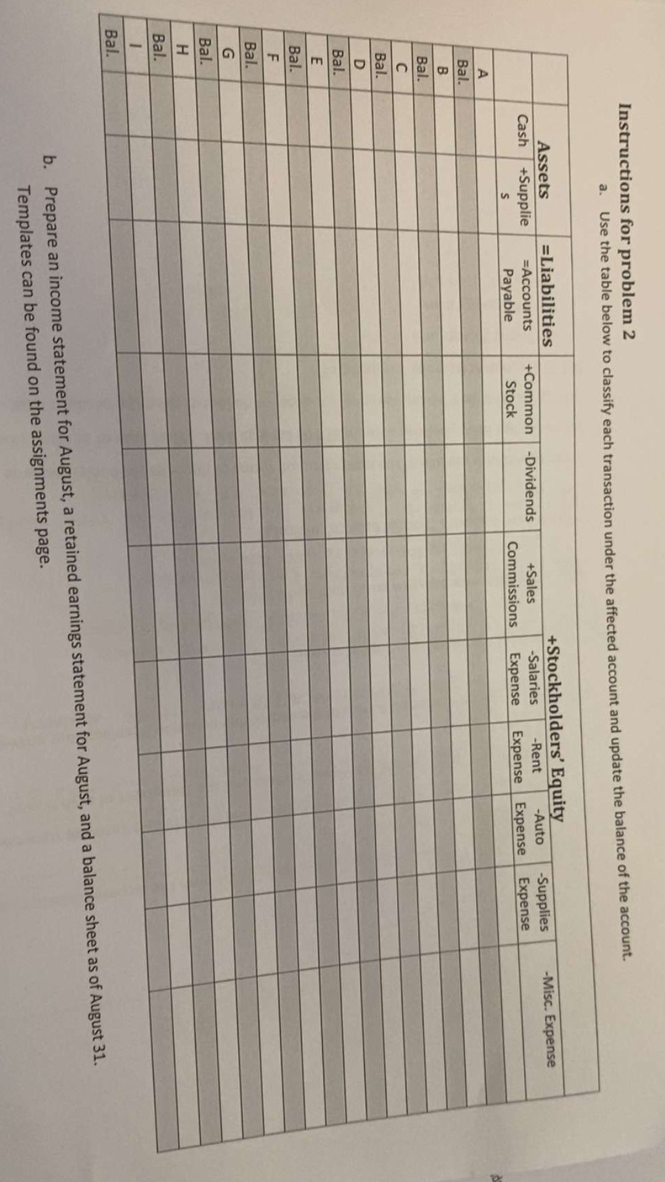  Instructions for problem 2 a. Use the table below to classify