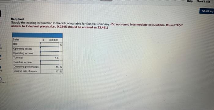  Required Supply the missing information in the following table for Rundle