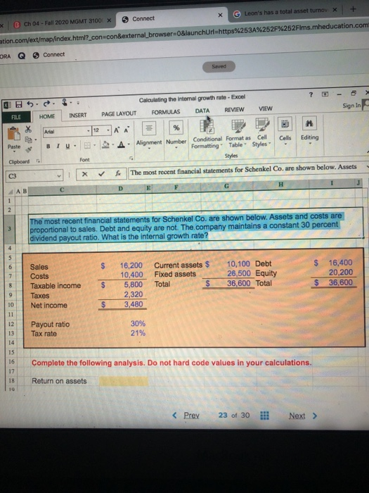  + Leon's has a total asset turnov X 5 Connect Connect