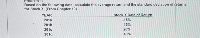 SHOW ALL WORK PLEASE Based on the following data; calculate the average