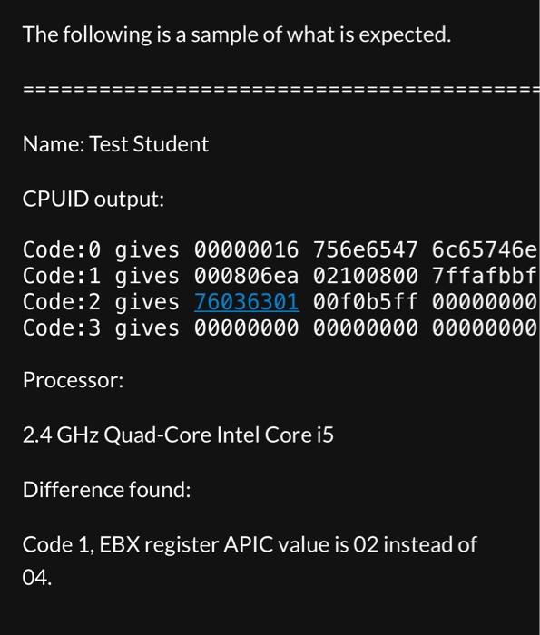 int a; for (a = 0; a __cpuid(b, a); cout setfill('0') }
