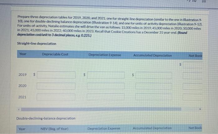 E Natalie is thinking of buying a van that will be used