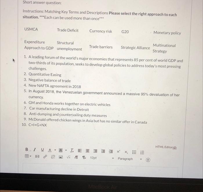  Instructions: Matching Key Terms and Descriptions Please select the right approach