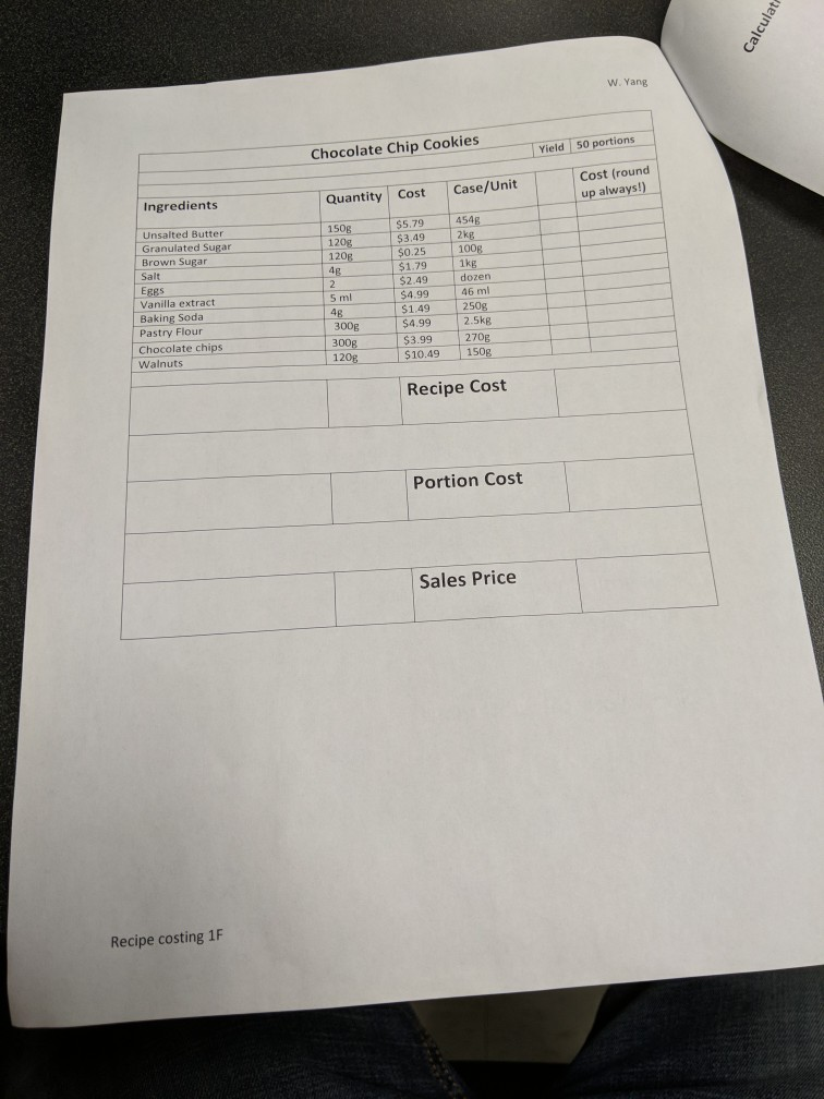 as early as possible. 10% marks for this. please HOTL206 Recipe Costing